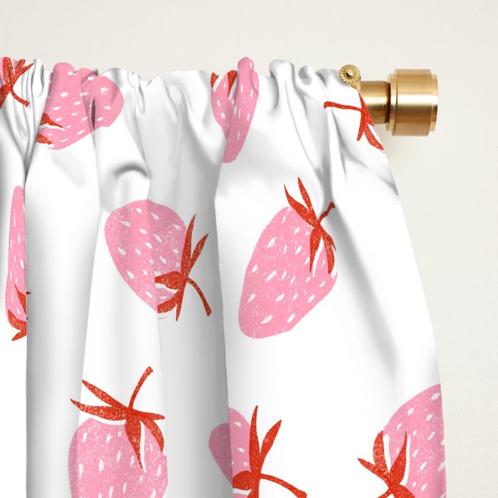 Sweet Strawberries - pink and red on white Window Curtain Gallery Image 2