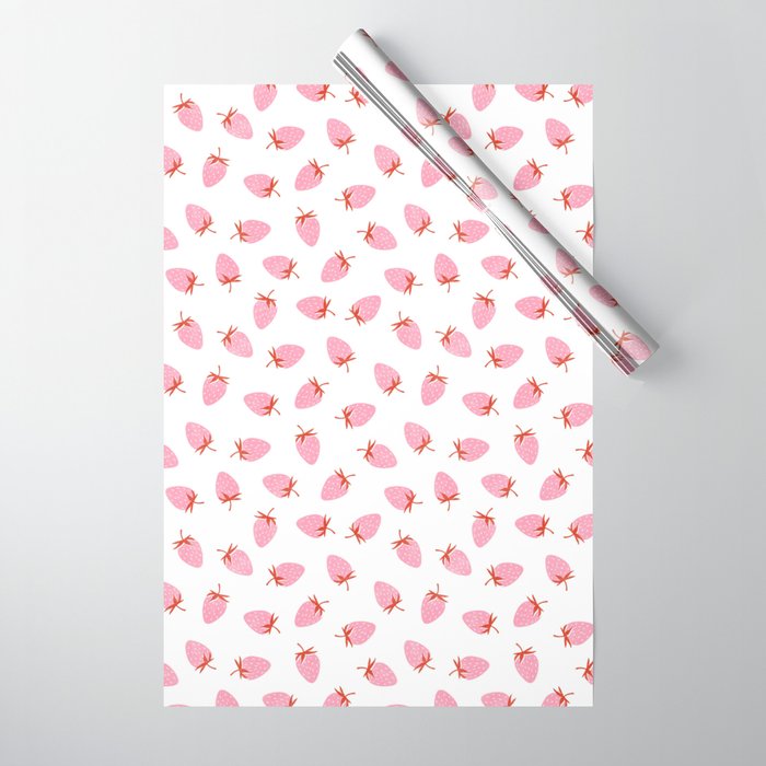 Sweet Strawberries - pink and red on white Wrapping Paper Gallery Image 1