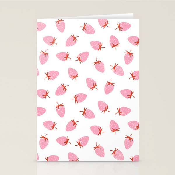 Sweet Strawberries - pink and red on white Stationery Card Gallery Image 2