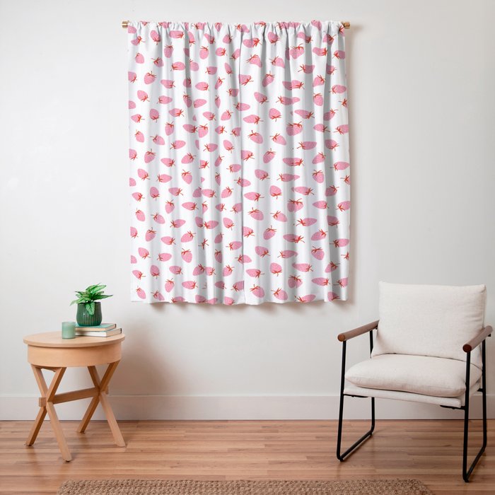 Sweet Strawberries - pink and red on white Window Curtain Gallery Image 3
