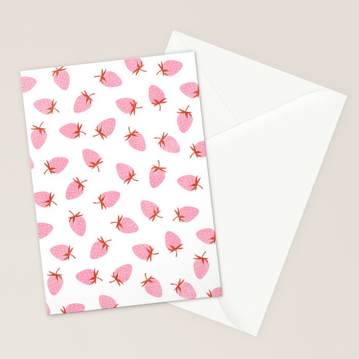Sweet Strawberries - pink and red on white Stationery Card Gallery Image 2