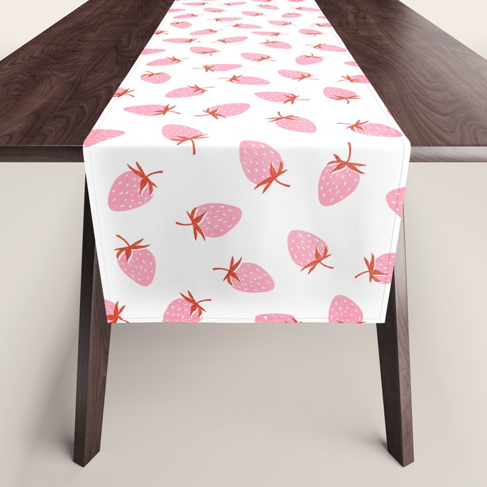 Sweet Strawberries - pink and red on white Table Runner Gallery Image 1