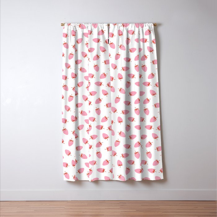 Sweet Strawberries - pink and red on white Window Curtain Gallery Image 3