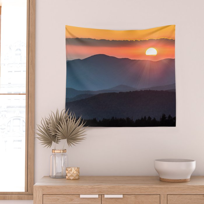 Smoky Mountain National Park Sunset - 19/365 Wall Tapestry Gallery Image 2