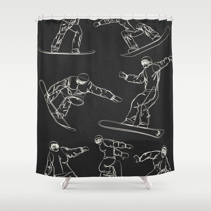 Minimal Snowboarders Line Art 1 Shower Curtain Gallery Image 1