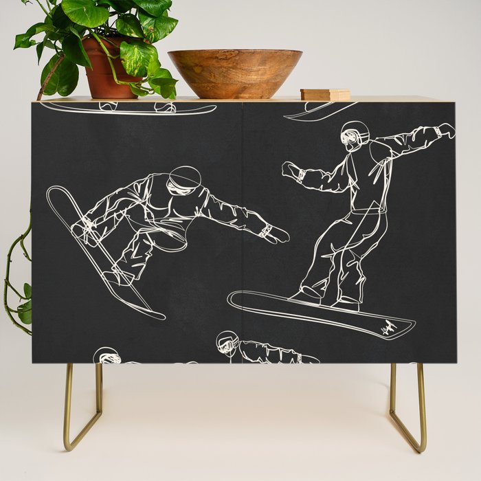 Minimal Snowboarders Line Art 1 Credenza Gallery Image 1