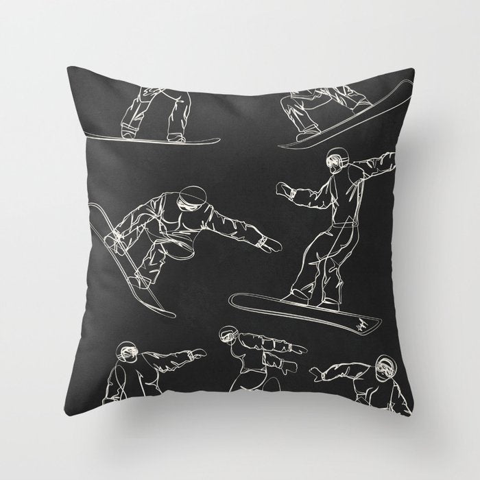 Minimal Snowboarders Line Art 1 Throw Pillow Gallery Image 6