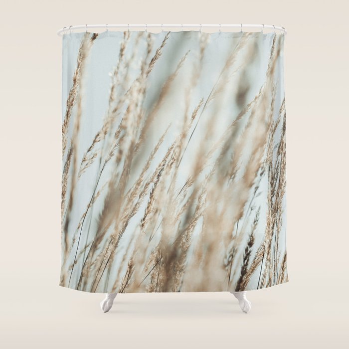Wandering Through an Autumn Day x nature environmental photograph mint green blue Shower Curtain Gallery Image 1