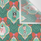 Christmas Dogs Festive Furry Holiday Ornaments Damask Dark Green  Wall Tapestry Gallery Image 3