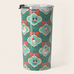 Christmas Dogs Festive Furry Holiday Ornaments Damask Dark Green  Travel Mug Gallery Image 3