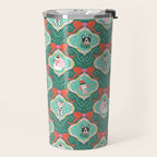 Christmas Dogs Festive Furry Holiday Ornaments Damask Dark Green  Travel Mug Gallery Image 2