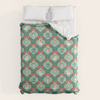 Christmas Dogs Festive Furry Holiday Ornaments Damask Dark Green  Duvet Cover Gallery Image 6