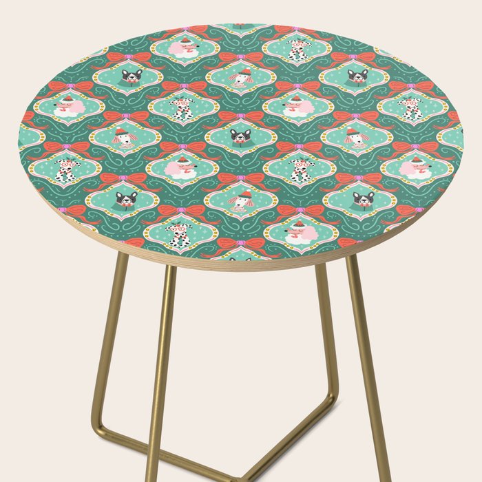 Christmas Dogs Festive Furry Holiday Ornaments Damask Dark Green  Side Table Gallery Image 2