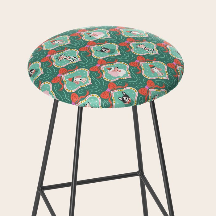 Christmas Dogs Festive Furry Holiday Ornaments Damask Dark Green  Stool Gallery Image 2