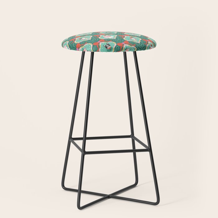 Christmas Dogs Festive Furry Holiday Ornaments Damask Dark Green  Stool Gallery Image 1