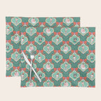 Christmas Dogs Festive Furry Holiday Ornaments Damask Dark Green  Placemat Gallery Image 1