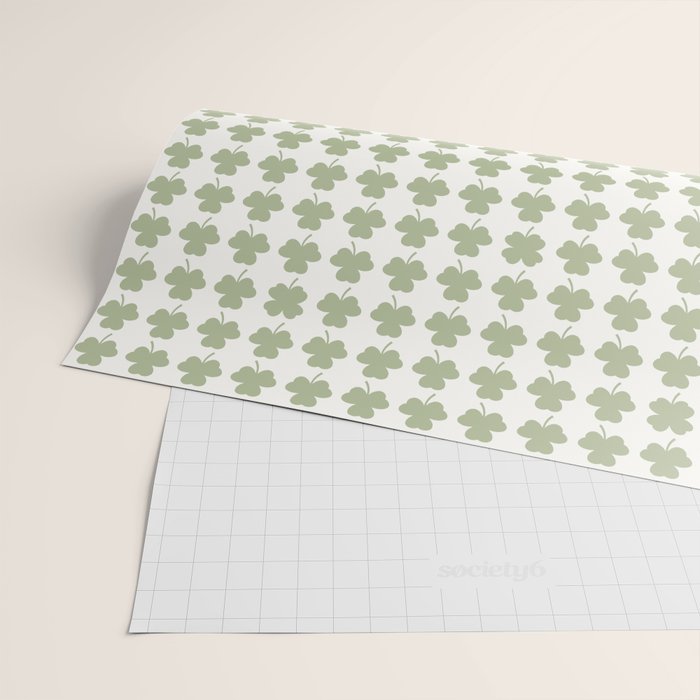 Clovers XXV Natural Green Botanical Pattern Wrapping Paper Gallery Image 2