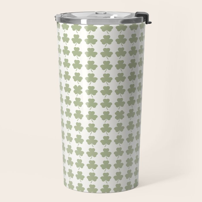 Clovers XXV Natural Green Botanical Pattern Travel Mug Gallery Image 2