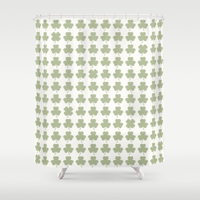Clovers XXV Natural Green Botanical Pattern Shower Curtain Gallery Image 1