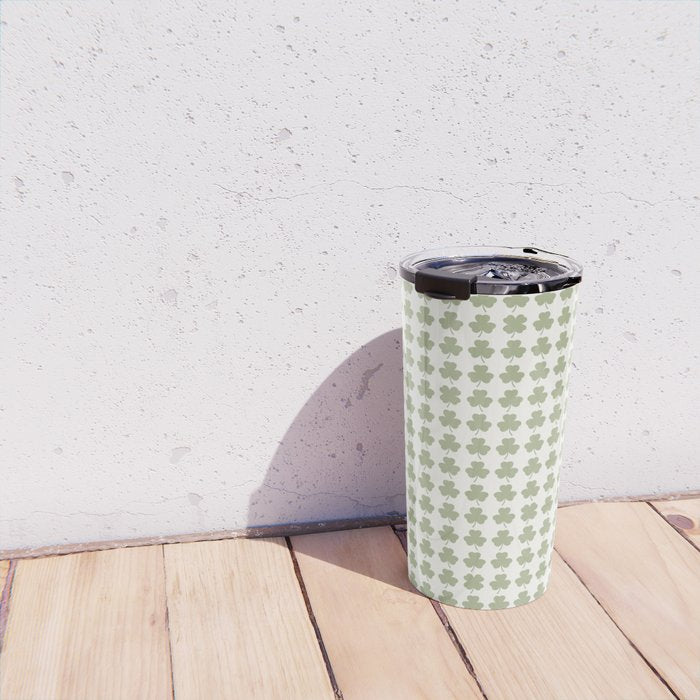 Clovers XXV Natural Green Botanical Pattern Travel Mug Gallery Image 4