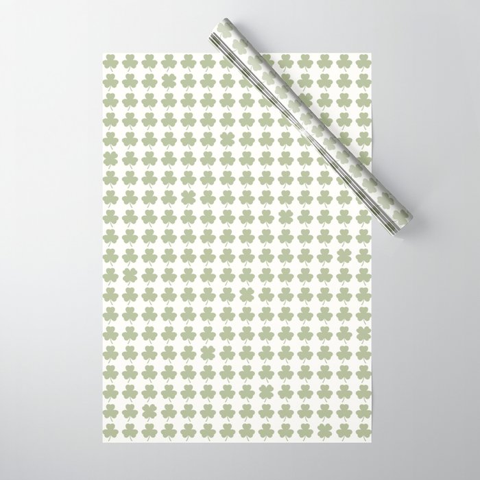 Clovers XXV Natural Green Botanical Pattern Wrapping Paper Gallery Image 1