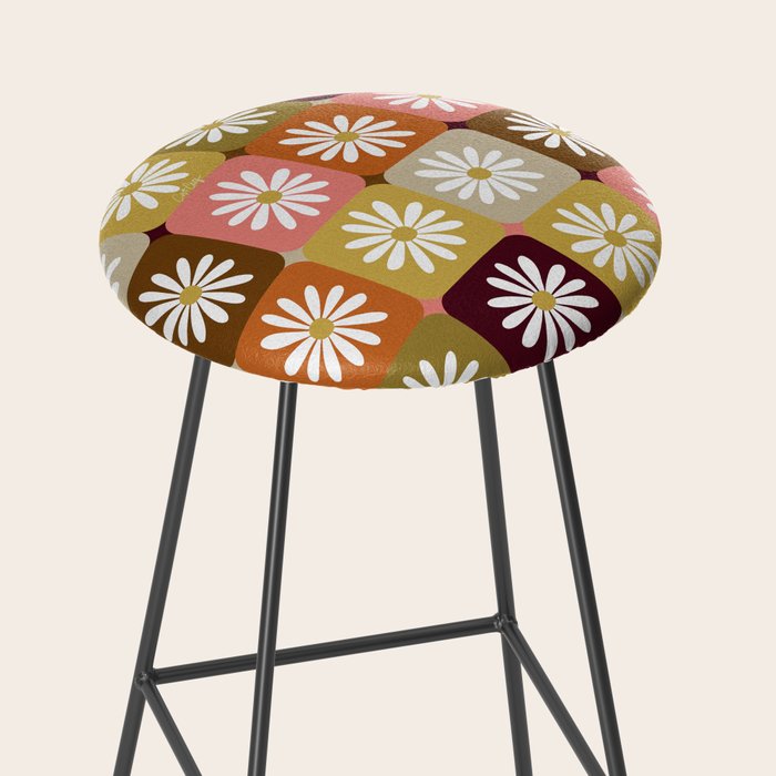 Checkered Daisies - 70s Citrus Stool Gallery Image 2