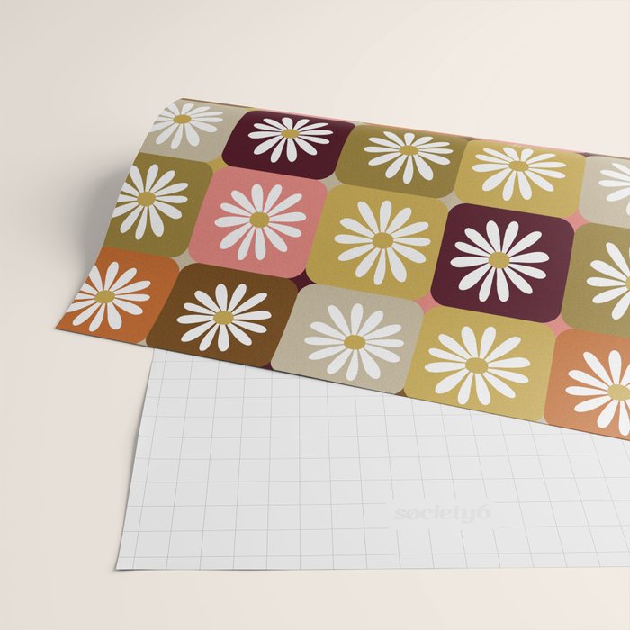 Checkered Daisies - 70s Citrus Wrapping Paper Gallery Image 2