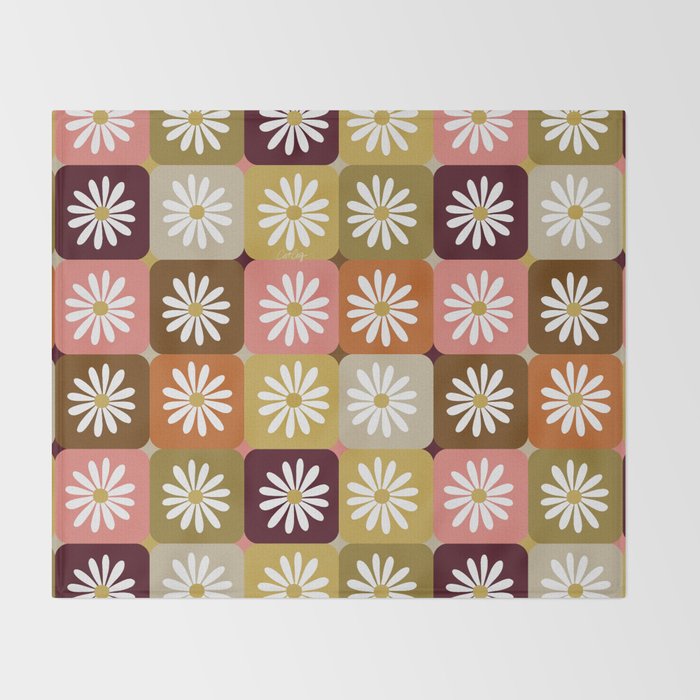 Checkered Daisies - 70s Citrus Throw Blanket Gallery Image 2