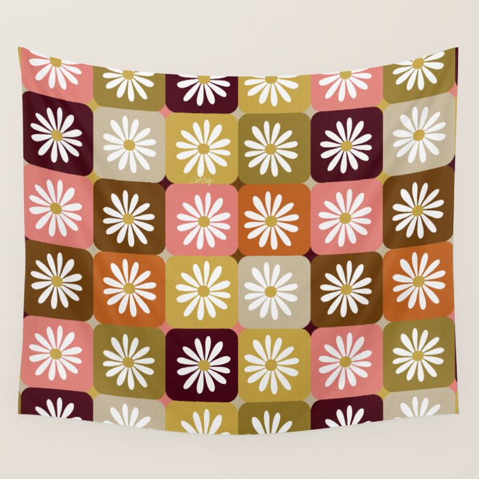 Checkered Daisies - 70s Citrus Wall Tapestry Gallery Image 1