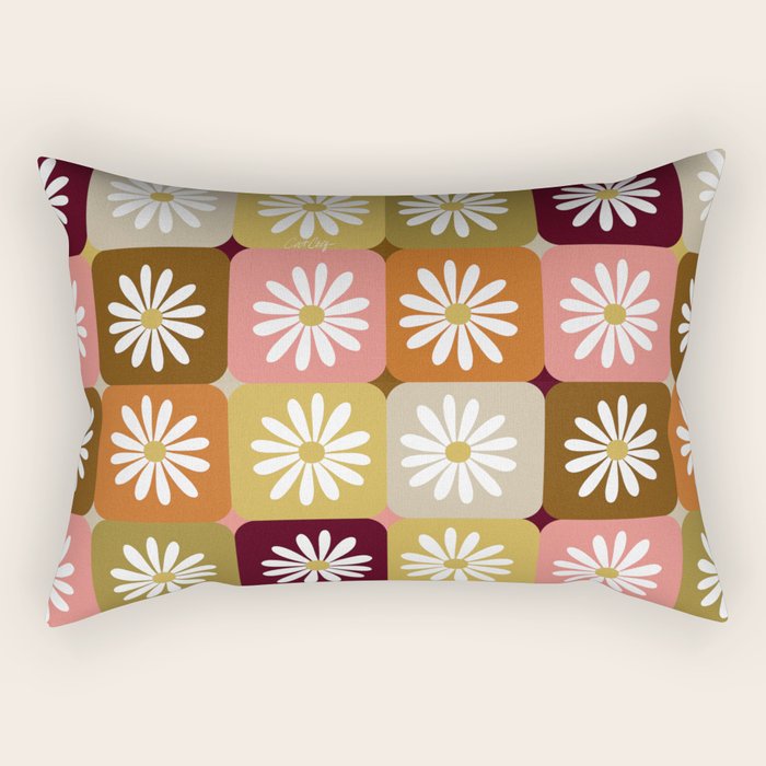 Checkered Daisies - 70s Citrus Rectangular Pillow Gallery Image 1