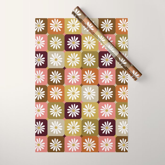 Checkered Daisies - 70s Citrus Wrapping Paper Gallery Image 1