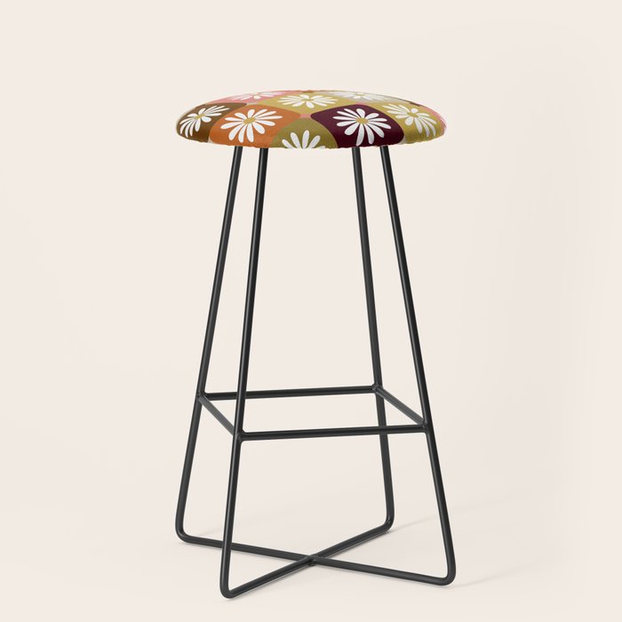 Checkered Daisies - 70s Citrus Stool Gallery Image 1