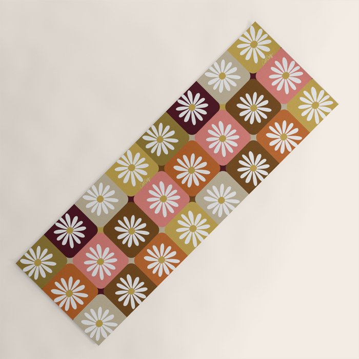 Checkered Daisies - 70s Citrus Yoga Mat Gallery Image 1