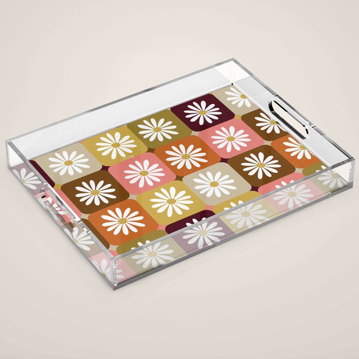Checkered Daisies - 70s Citrus Acrylic Tray Gallery Image 1