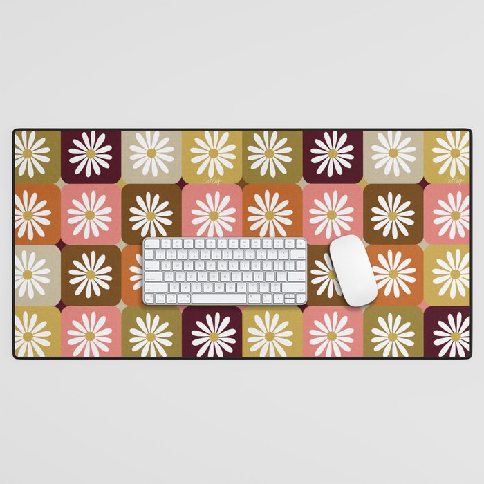 Checkered Daisies - 70s Citrus Desk Mat Gallery Image 1