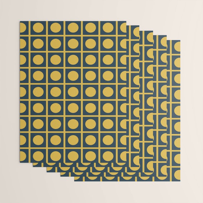 Dot Grid Retro Modern Pop Pattern in Mustard and Navy Blue Wrapping Paper Gallery Image 3