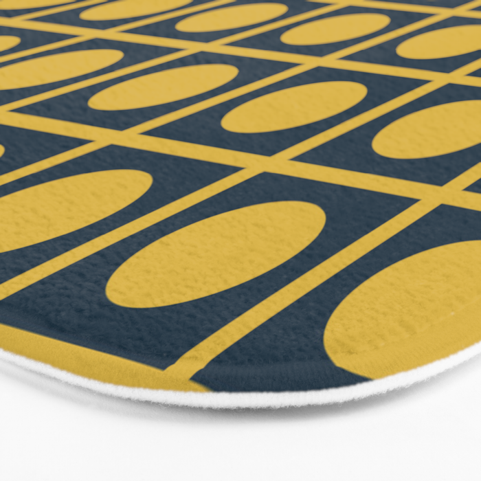 Dot Grid Retro Modern Pop Pattern in Mustard and Navy Blue Bath Mat Gallery Image 3