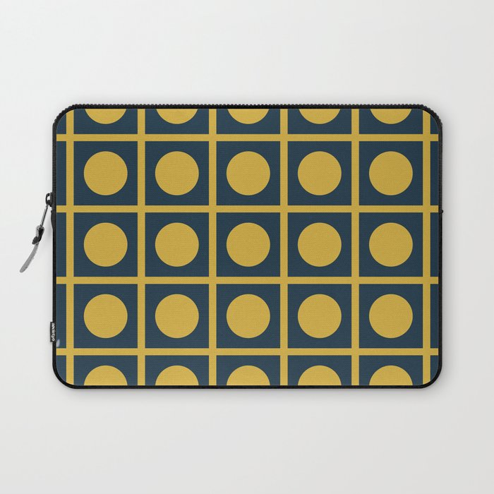 Dot Grid Retro Modern Pop Pattern in Mustard and Navy Blue Laptop Sleeve Gallery Image 1