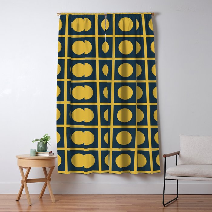 Dot Grid Retro Modern Pop Pattern in Mustard and Navy Blue Window Curtain Gallery Image 1