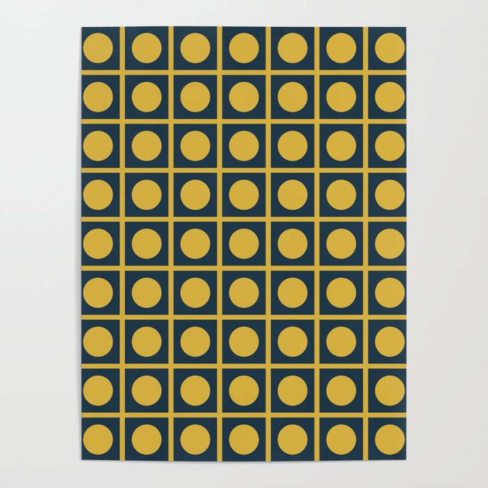 Dot Grid Retro Modern Pop Pattern in Mustard and Navy Blue Poster Gallery Image 1