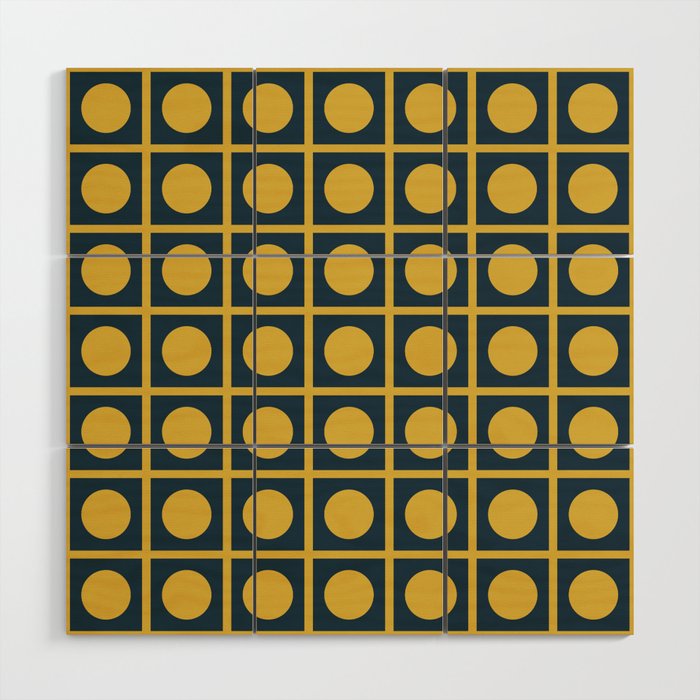 Dot Grid Retro Modern Pop Pattern in Mustard and Navy Blue Wood Wall Art Gallery Image 1