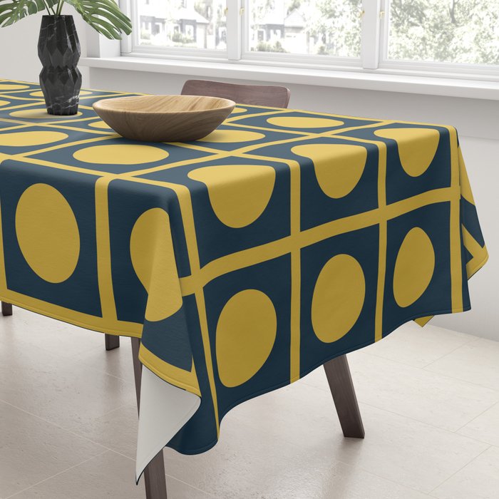 Dot Grid Retro Modern Pop Pattern in Mustard and Navy Blue Tablecloth Gallery Image 3