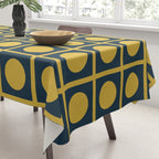 Dot Grid Retro Modern Pop Pattern in Mustard and Navy Blue Tablecloth Gallery Image 3