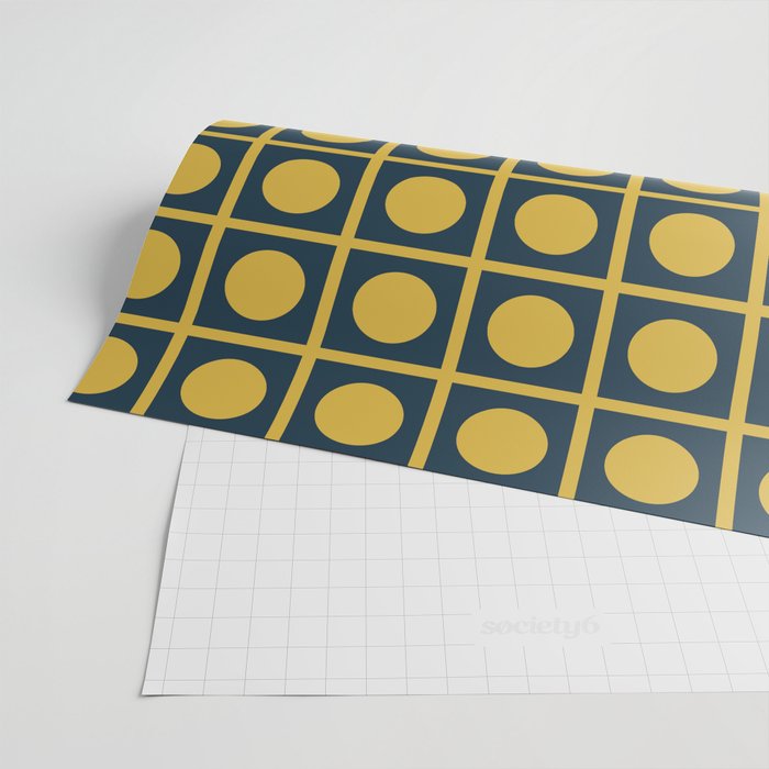 Dot Grid Retro Modern Pop Pattern in Mustard and Navy Blue Wrapping Paper Gallery Image 2