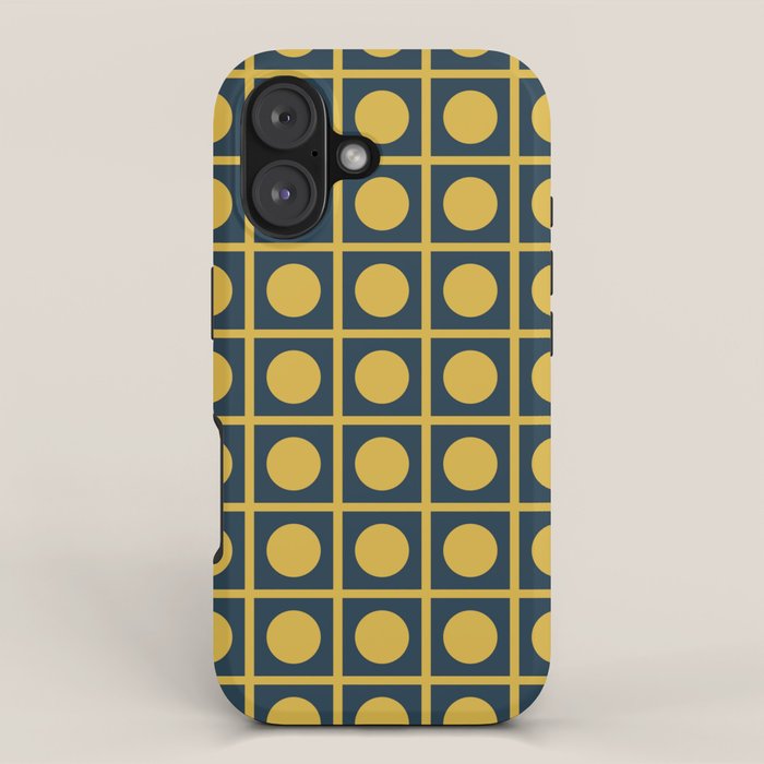 Dot Grid Retro Modern Pop Pattern in Mustard and Navy Blue iPhone Case Gallery Image 1