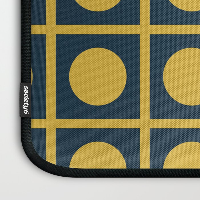 Dot Grid Retro Modern Pop Pattern in Mustard and Navy Blue Laptop Sleeve Gallery Image 3