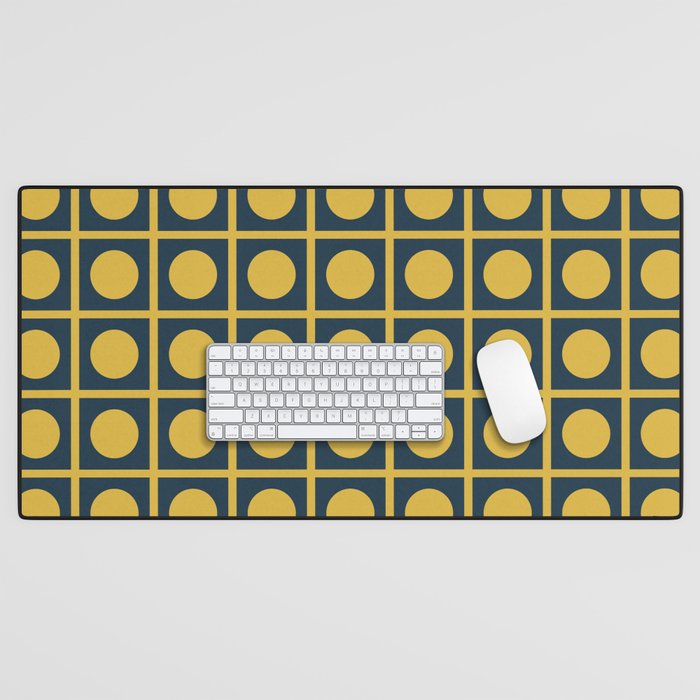 Dot Grid Retro Modern Pop Pattern in Mustard and Navy Blue Desk Mat Gallery Image 1