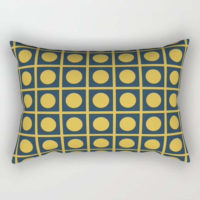 Dot Grid Retro Modern Pop Pattern in Mustard and Navy Blue Rectangular Pillow Gallery Image 1