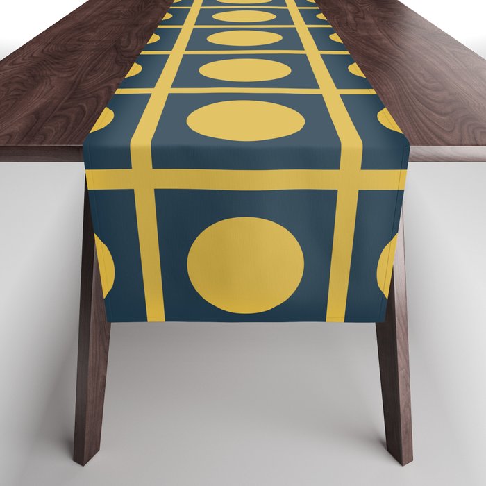 Dot Grid Retro Modern Pop Pattern in Mustard and Navy Blue Table Runner Gallery Image 1