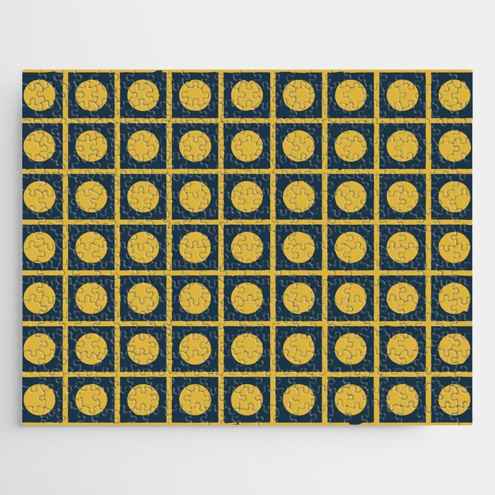Dot Grid Retro Modern Pop Pattern in Mustard and Navy Blue Jigsaw Puzzle Gallery Image 1